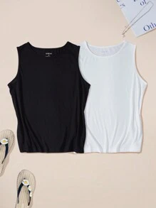 INAWLY Women's Solid Color Slim Fit Round Neck Tank Top For Summer - Multicolor - View 3