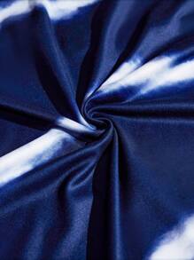 Slaydiva Plus Size Knitted Ribbed Tie Dye Printed Tank Top With Drawstring And Skirt, Perfect For Vacation & Leisure,Holiday Outfits - Navy Blue - View 8