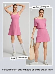 GLOWMODE Pima Cotton Two-Piece Active Midi Dress Set Daily Casual - Pink - View 6