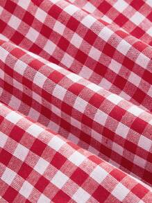 SHEIN MOD 大码红色清新可爱荷叶边吊带连衣裙，饰有花朵图案，适合夏季穿着 - 紅色 - 查看 3