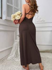 Vestido de verano de unicolor de ajuste delgado sin espalda para mujer, vestido largo