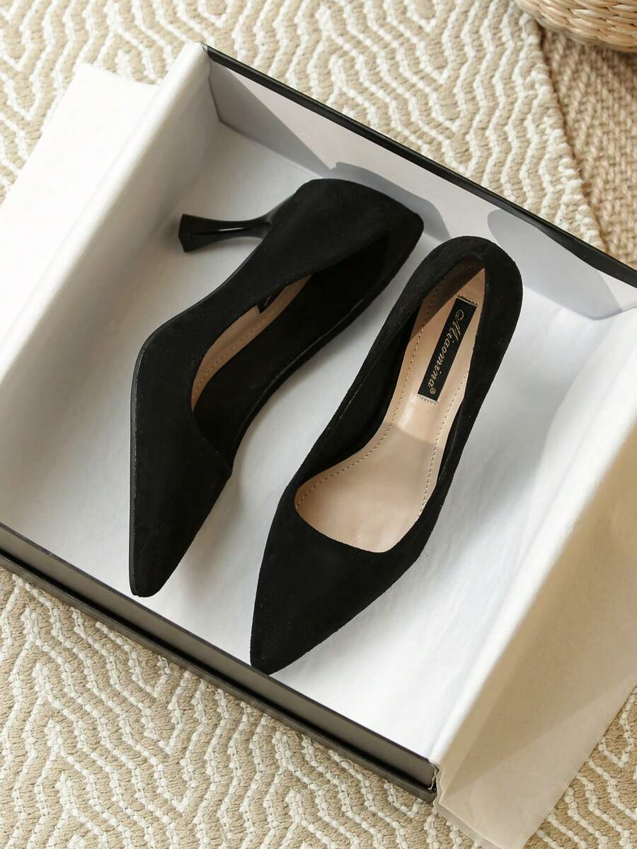 Women's 7cm High Heel Suede Work Shoes, Black Color, Comfortable Soft Sole Flight Attendant Stiletto Shoes For Standing Long Without Feet Tiredness, Professional And Elegant, Elegant, Party