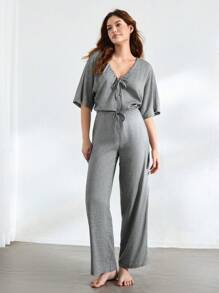 Ocili 女性純色束腰戶外家居連身工裝 - 淺灰色 - 查看 6