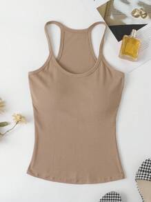 SHEIN EZwear 3 Gói Nữ Màu Trơn Slim Fit Cổ Tròn Yếm Ống Có Đệm, Cơ Bản Áo ba lỗ Áo Ngực Vào Mùa Xuân Và Mùa Hè - Nhiều màu - Xem 4