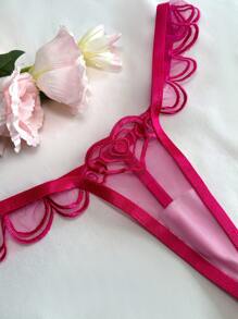 PetitDoll Embroidered Mesh Bra & Panty Lingerie Set With Spaghetti Strap - Hot Pink - View 3
