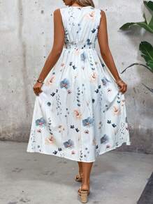 SHEIN LUNE Của phụ nữ In hoa Cổ chữ V Không tay Mùa hè Đầm - trắng - Xem 2