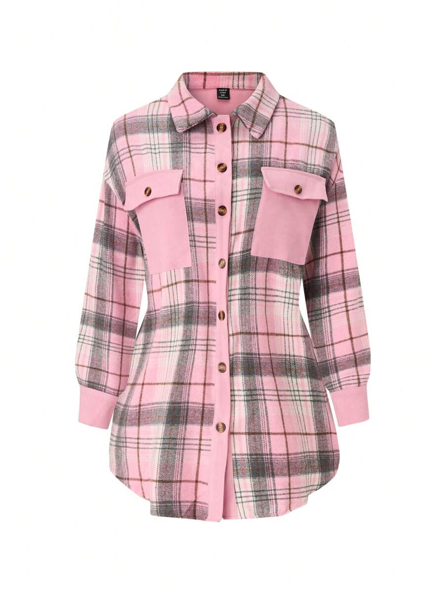 SHEIN LUNE Kích thước lớn Lưới Flip Túi mặt trước Áo sơ mi - Nhiều màu - Xem 1