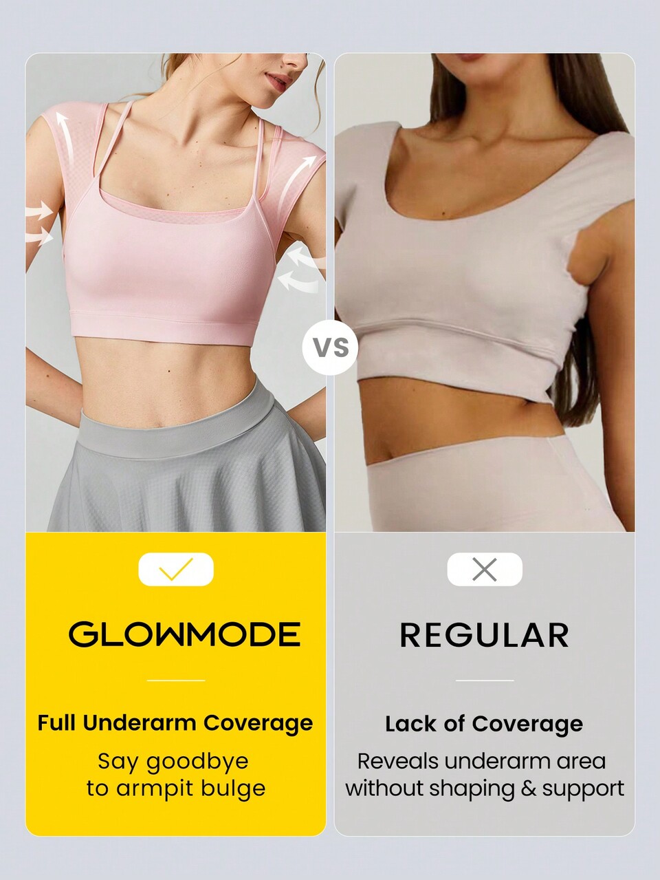 FeatherFit™ 2-In-1 Scoop-Neck Cropped Dance Tee Mesh Low Impact Daily Summer
