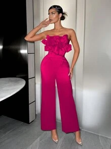 SHEIN SXY Của phụ nữ Mùa Xuân Gợi cảm Trang phục câu lạc bộ Hoa hồng In Hoa Dài Áo liền quần Cho Ngày Lễ Tình Nhân - Màu Hồng Tươi - Xem 3