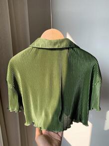 SHEIN Comfortcana 女式 Y2k 风格短款褶皱衬衫，适合春夏季，短袖上衣 - 綠色 - 查看 2