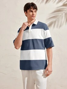 Manfinity Unisex 1 Pieza Polo Casual De Punto Con Rayas De Bloque De Color