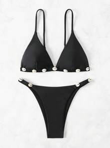 SHEIN Swim Bikini De Vacaciones En La Playa Para Mujeres Con Decoración De Conchas