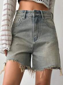 DAZY Women's Denim Shorts With Frayed Hem And Pockets