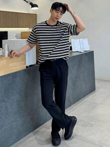 DAZY 夏季男士條紋印花圓領短袖休閒t恤