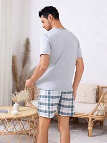 Manfinity Underwear&Sleepwear Basics Conjunto De Ropa De Verano Para Hombres Con Estilo De Shorts Y Camiseta De Manga Corta Para Estar En Casa