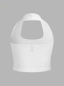 Comfortcana Bộ 2 áo hai dây cổ yếm dáng ngắn màu đen trắng dành cho nữ cỡ lớn. - Đen và trắng - Xem 5
