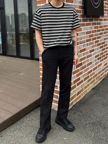 DAZY 夏季男士條紋印花圓領短袖休閒t恤