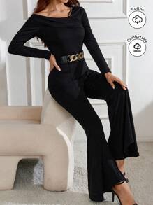 Modelyn Women's Asymmetrical Neckline Flared Jumpsuit