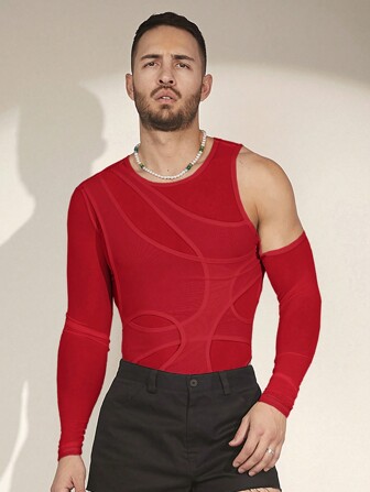 FeverCity 男士针织休闲露肩纯色时尚T恤，夏季、秋季长袖上衣