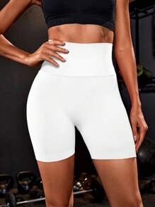 Easithlete Quần short thể thao bó sát màu trơn đa năng cho nữ mùa xuân và mùa hèQuần short thể thao nữ, quần short tập gym, quần short đi xe đạp - trắng - Xem 3