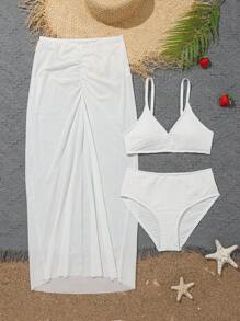 Tween Girl Sun Protection Plain Bikini Set - White - View 1