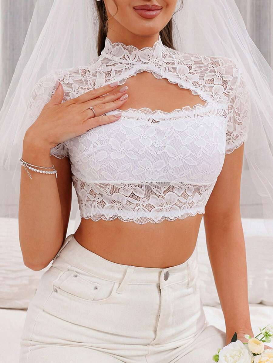 SHEIN Ren tương phản Xu hướng: Cắt giảm Bras - trắng - Xem 1