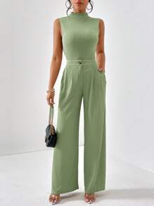 Firerie 女士流行的純色無袖上衣和長褲套裝,帶立領 - 薄荷綠 - 查看 3