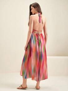Anewsta Women's Colorful Dreamy Halter Backless Tie Dye Dress - Multicolor - View 2