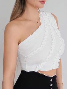 SHEIN Privé Top Femenino De Un Hombro Con Ribete De Volante
