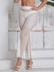 Zolique Ladies' Hollow Out Mesh Beach Pants For Summer Fall Cloth For Women - White - View 4
