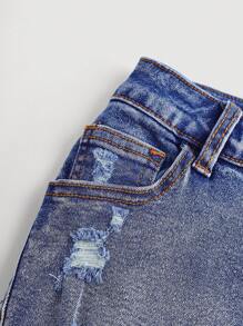 SHEIN Teen Girl High Elasticity Distressed Denim Shorts, Water Washed - Light Wash - View 4
