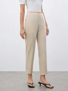 SHEIN Unity 女性時尚夏季純色9/10長度萬用通勤褲 - 卡其色 - 查看 4