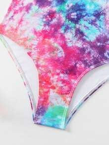 SHEIN Swim 女士tie-dye單肩帶一體式泳衣 - 彩色 - 查看 6