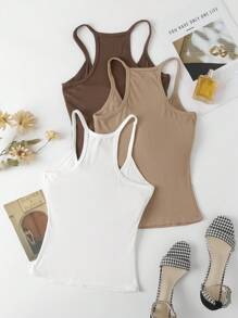 SHEIN EZwear 3 Gói Nữ Màu Trơn Slim Fit Cổ Tròn Yếm Ống Có Đệm, Cơ Bản Áo ba lỗ Áo Ngực Vào Mùa Xuân Và Mùa Hè - Nhiều màu - Xem 2