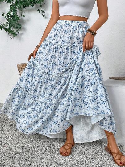 Tween Girls Casual Ditsy Floral Patchwork Skirt