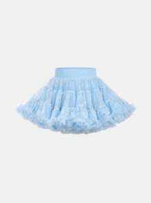 SHEIN Young Girl Cute Starry Printed Tutu Skirt For Summer - Baby Blue - View 1