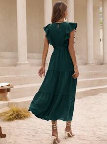 SHEIN Clasi Women Dresses Berikat Ruffle Ruffle Hem Plain Casual - Dark Green - View 2
