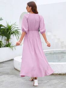 Mulvari Women'S Pleated V-Neck Dress - Dusty Pink - View 2