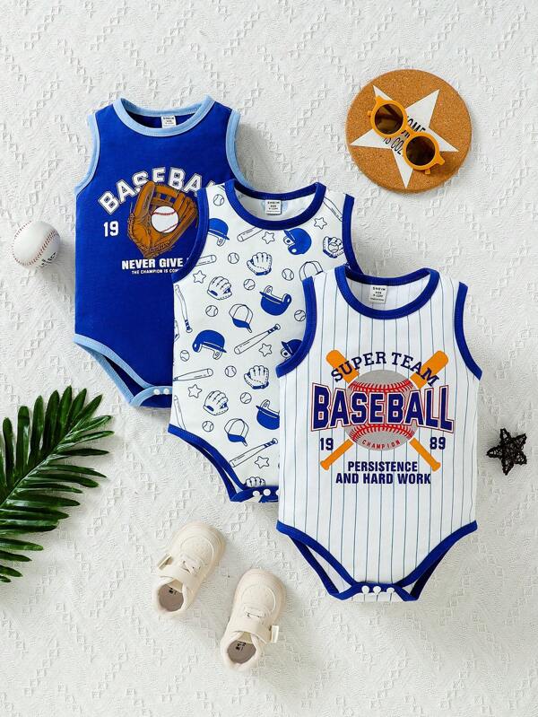 Baby Boy 3buc/Set Casual Sport Baseball Graphic Slogan Print Body Body, Vară