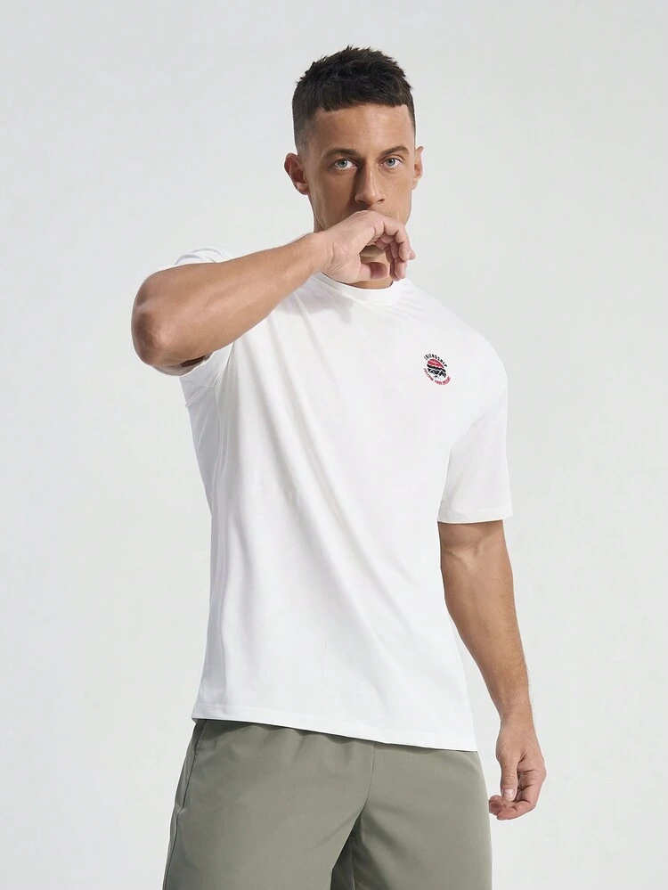 Boyfriend Style Men's Mountain And Slogan Print Short Sleeve Sports T-Shirt