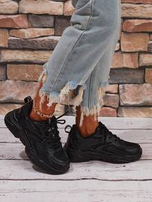 Black Fashionable Ladies' Running Chunky Shoes For Sports & Daily Wear - Black - View 2