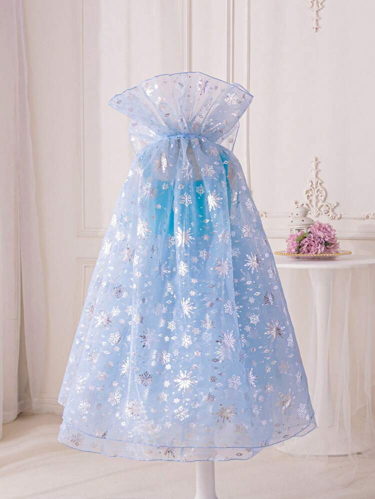 Young Girl Cosplay Ice & Snow Style Beaded Strapless Dress With Double Cloak Party Prom Gown