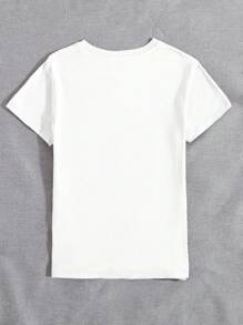 INAWLY 花卉图案老虎印花短袖圆领 T 恤休闲装图案 T 恤女式上衣 - 白色 - 查看 2