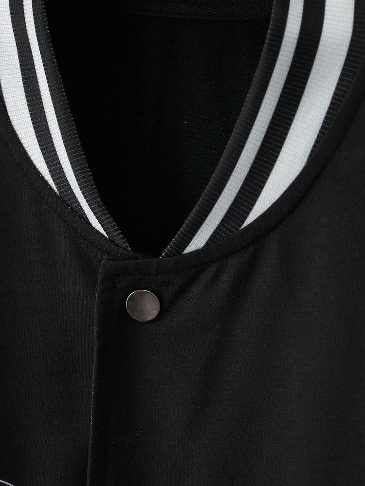 Men's Letter & Flame Printed Baseball Jacket