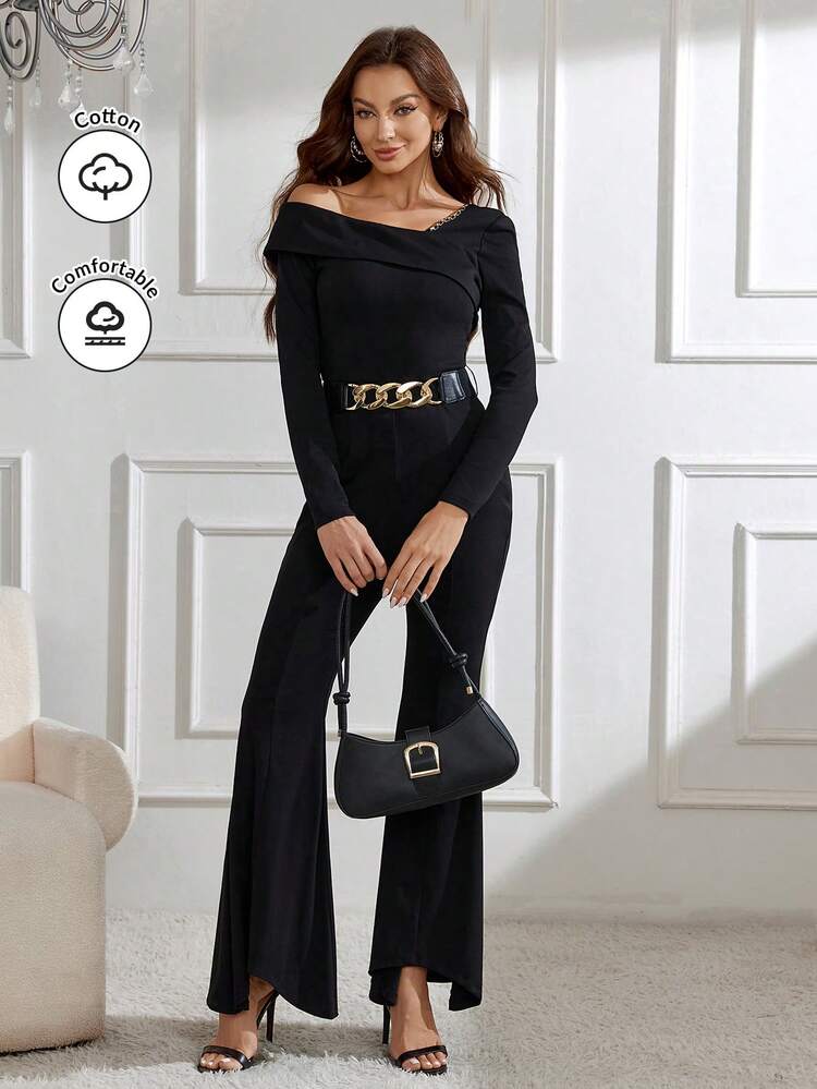 Women's Asymmetrical Neckline Flared Jumpsuit