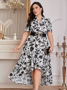 Modelyn Robe élégante grande taille imprimée florale, ourlet haut-bas - Multicolore - Voir 6