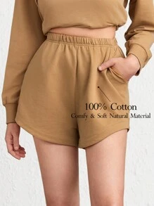 Ocili 素色斜口袋休閒短褲 - 駝色 - 查看 1