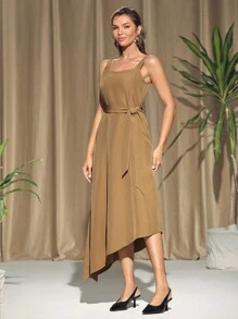 KES Vestido midi de princesa sin mangas color caqui, vestido elegante de verano para vacaciones, fiestas, cumpleaños, festivales, boda, baile de graduación