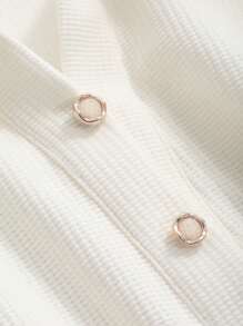 DAZY Solid Rib Knit Puff Sleeve Tee - White - View 8