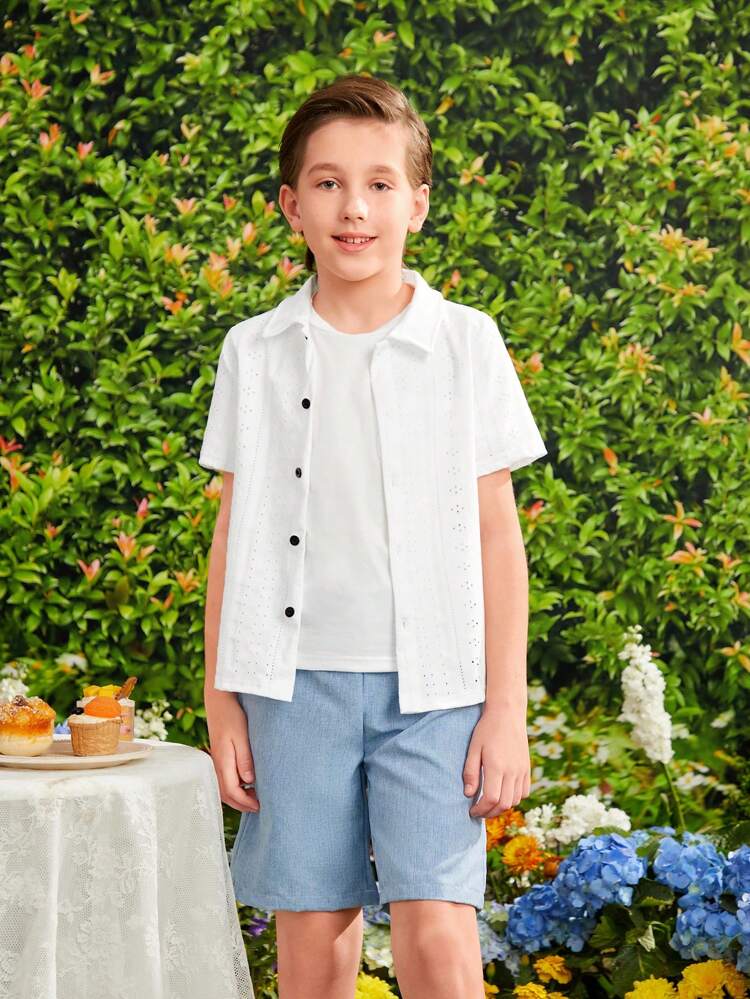 Tween Boy 3pcs Elegant Shirt With T-Shirt And Shorts Set